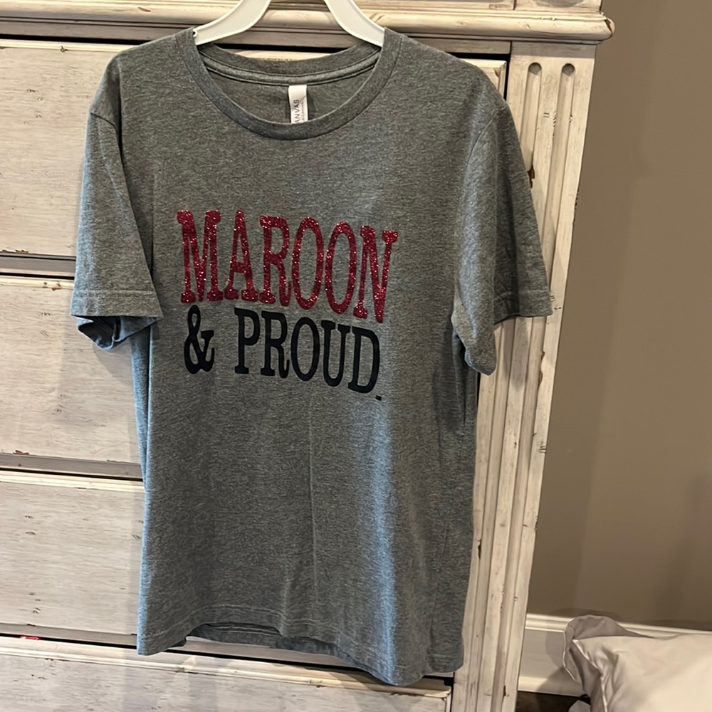 Maroon and Proud Bella Canvas T-shirt. Size medium